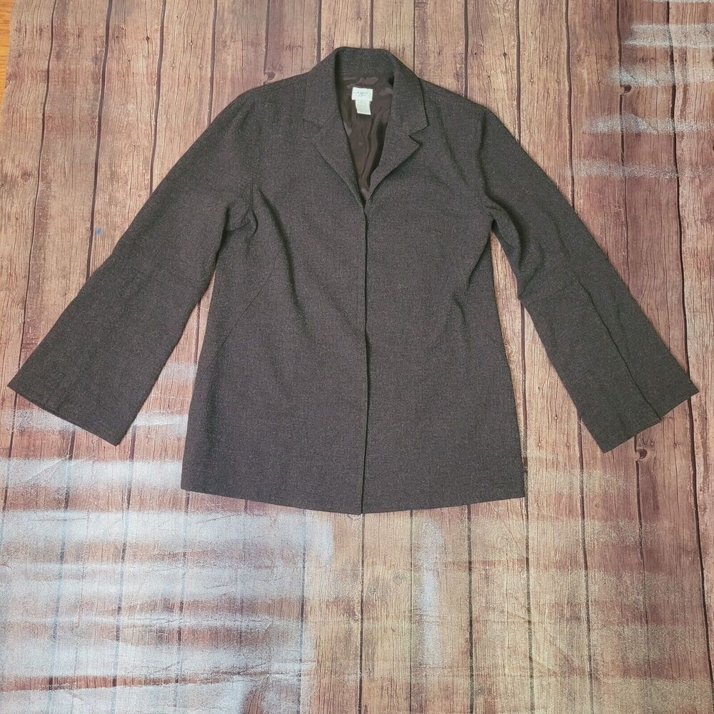 J. Jill Womens Blazer 6 Dark Brown Wool Blend Snap Button Front Bell Sleeve